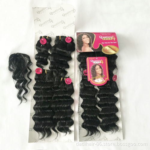 Adorable High temprature synthetic fiber ombre hair weave 4 bundles/set hair weave with closure Quattro ripple deep wave